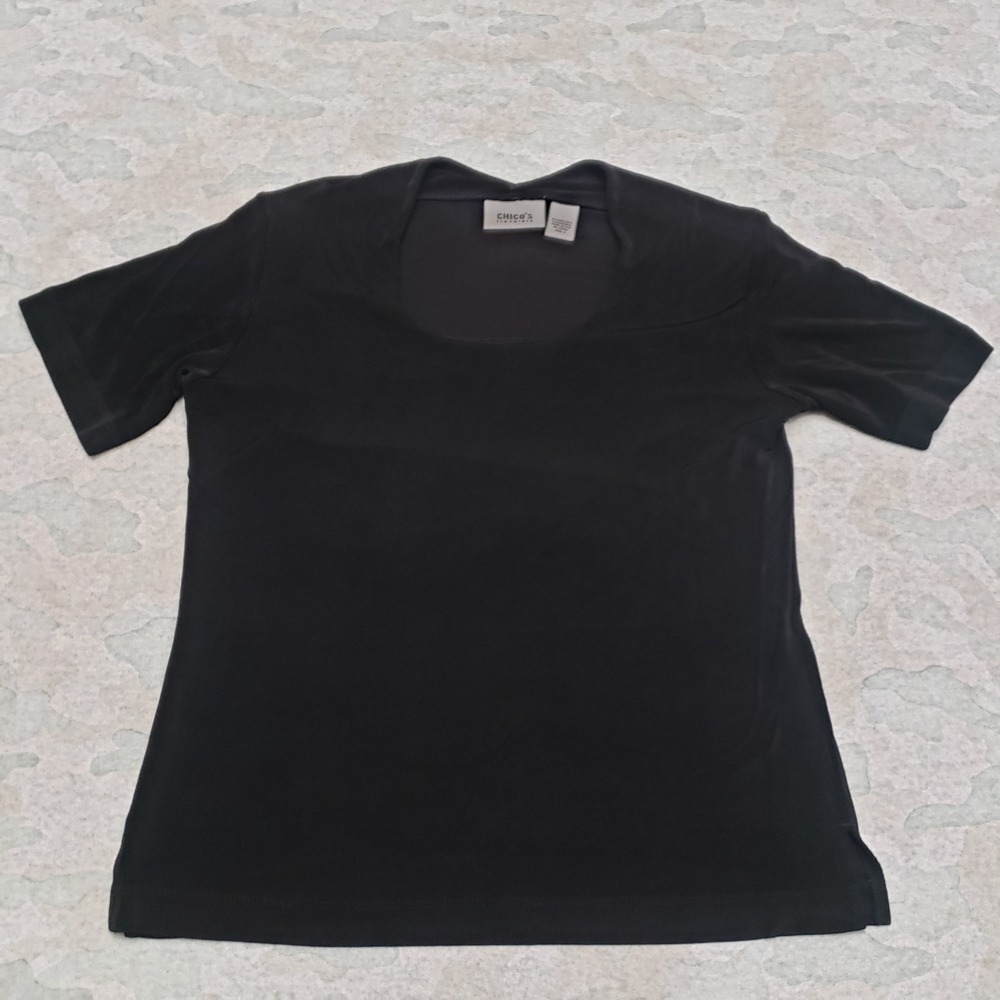 Chico's Travelers Top Womens 1 Black Short Sleeve Slanky